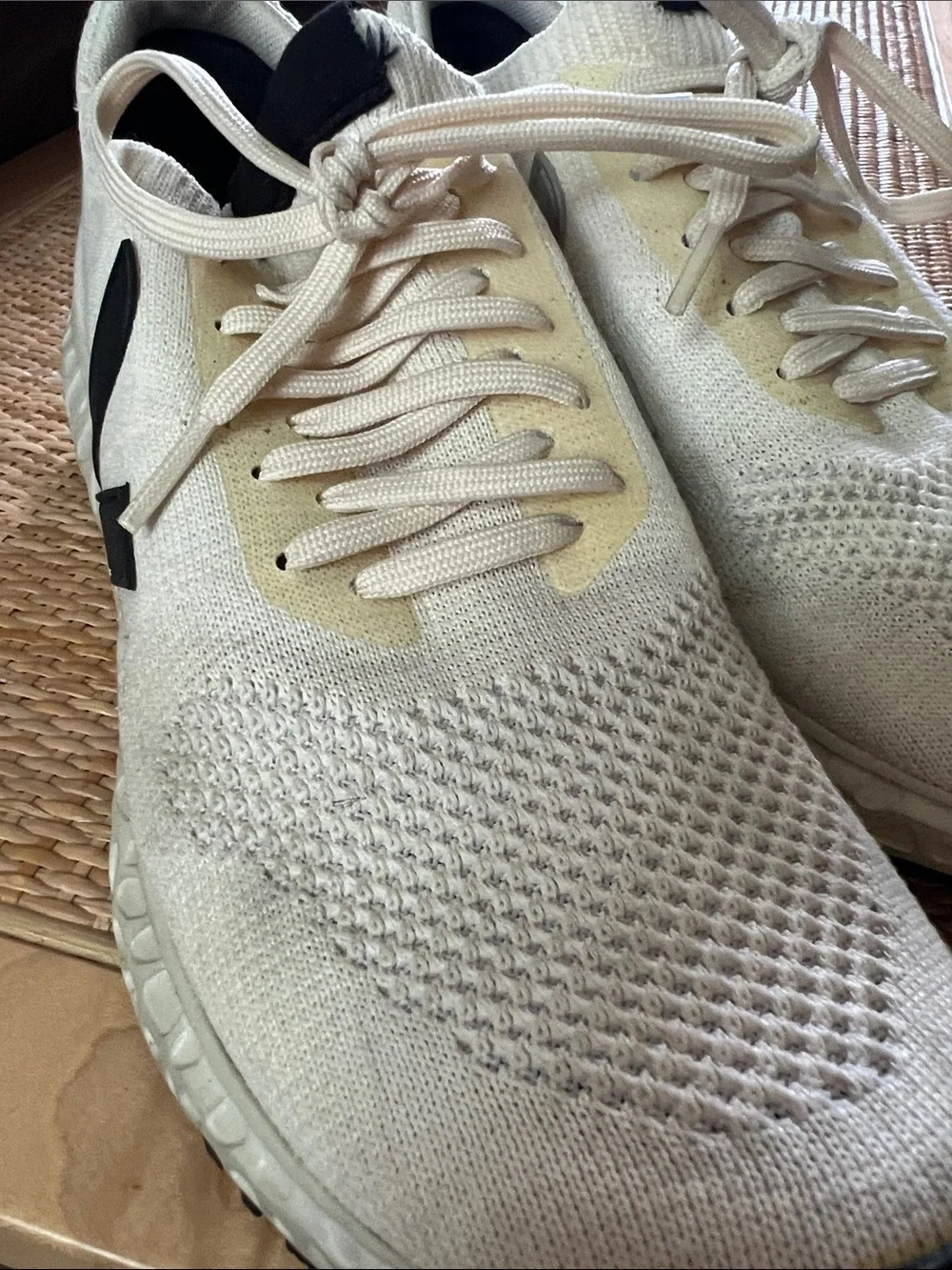 Veja x Rick Owen’s Collab Cream Knit Sneakers with Black V Accent